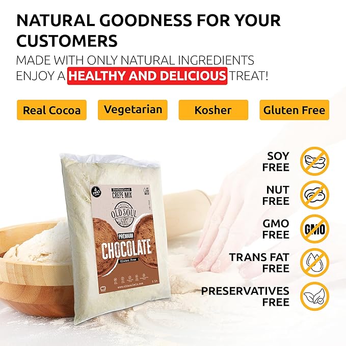 OldSoul Professional Crepe Mix | Chocolate Flavour | Dough Mix | 5 Lbs | 36 Crepes (5 Lbs Gluten Free)