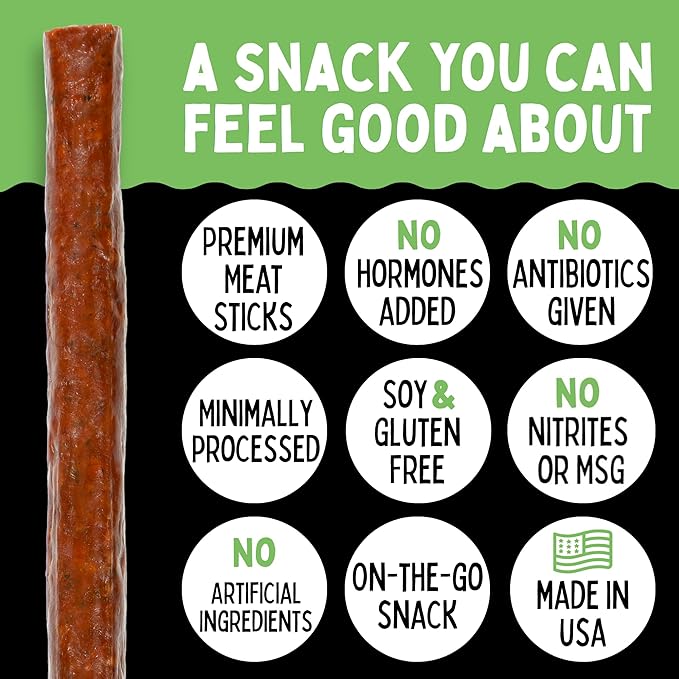 12 Flavor Variety Meat Sticks. No Added Nitrates Gluten Soy MSG Dairy Nuts. 8 Grass-fed Beef Flavors 3 Free-range Turkey Flavors &amp 1 Natural Pork Flavor (2 of Each 24-cnt 1-oz Stick)