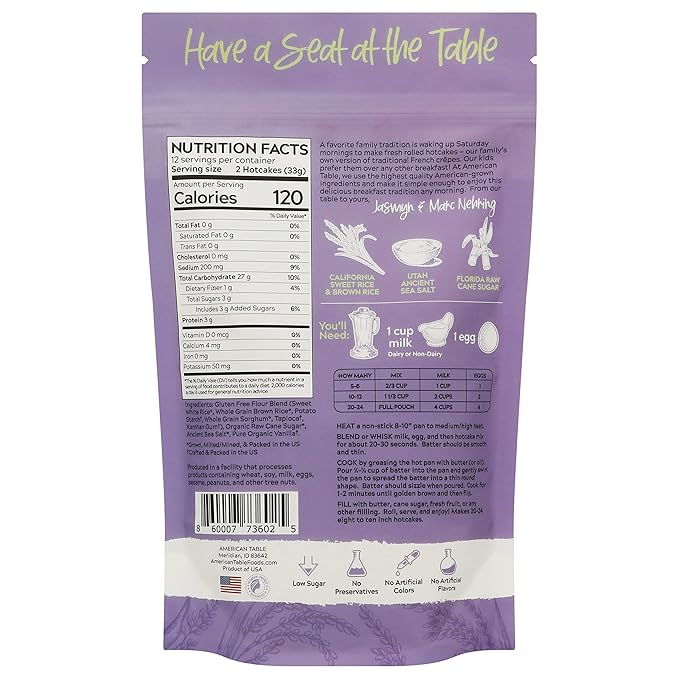 Gluten Free Rolled Hotcakes Crepe Mix by American Table Made with American-Grown Ingredients &amp Pure Vanilla French-Style Non-GMO Low Sugar No Preservatives Makes 72 Crepes (14 oz Pack of 3)