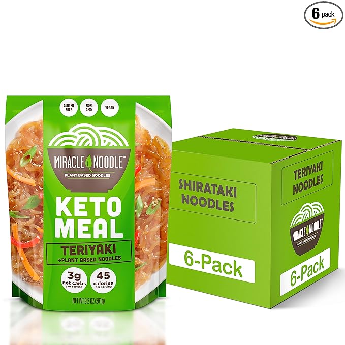 Miracle Noodle Ready to Eat Teriyaki Pasta 9.2 Oz (Pack of 6) Plant Based Shirataki Konjac Noodles 45 Calories 3g Net Carbs Per Serving Keto Gluten-Free