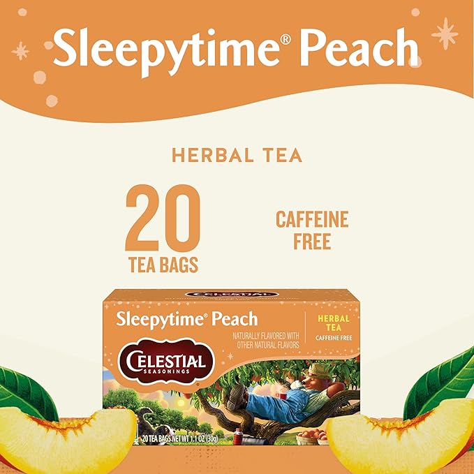 Celestial Seasonings Sleepytime Herbal Tea Peach Caffeine Free Sleep Tea 20 Tea Bags Per Box (Pack of 6)