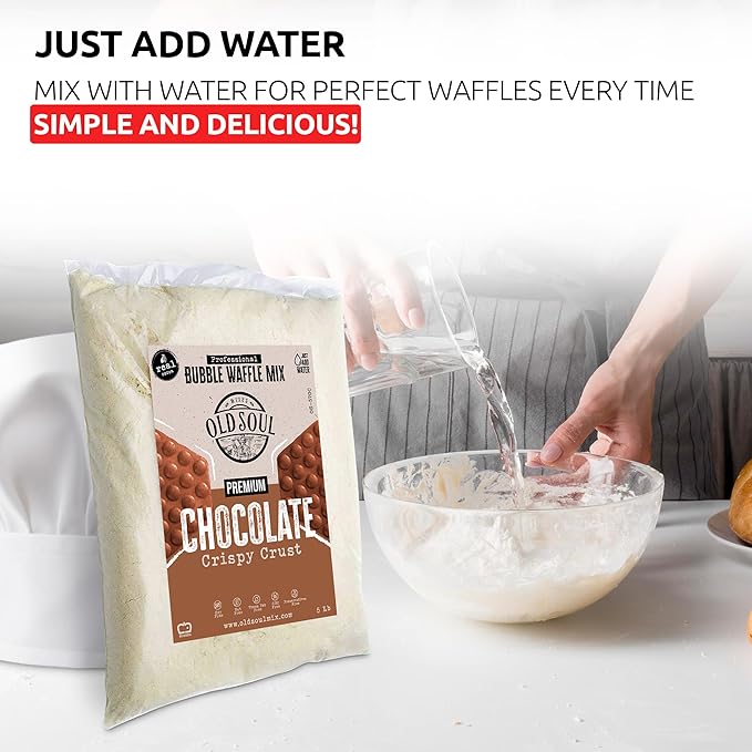 OldSoul Professional Bubble Waffle Mix | Crispy | 5 Lbs | Chocolate Flavor | Egg Waffle Mix | 28 Waffles (5 Lbs Traditional)