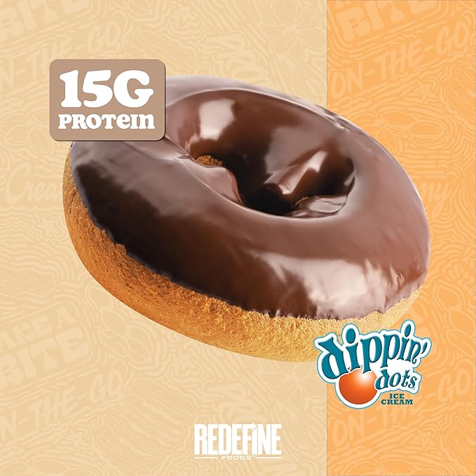 Redefine Foods Dippin' Dots Protein Donut - 8 Count - Chocolate Chip Cookie Dough Flavor - 15g of Protein Per Serving - No Artificial Ingredients