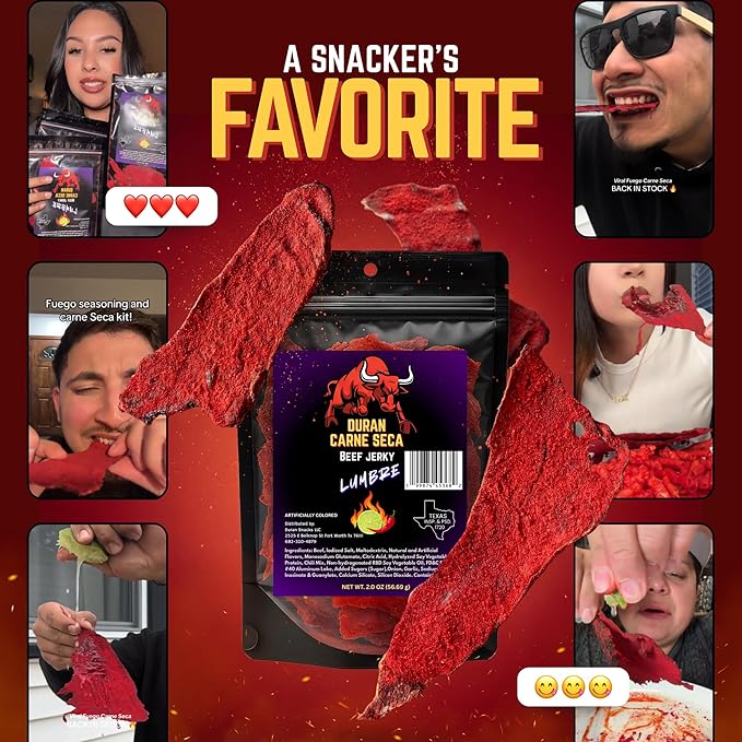 Tizon Lumbre Carne Seca - Spicy Fuego Beef Jerky Snack Premium Mexican-Style Dried Beef 2oz Resealable Pouch No Added Hormones USA Made