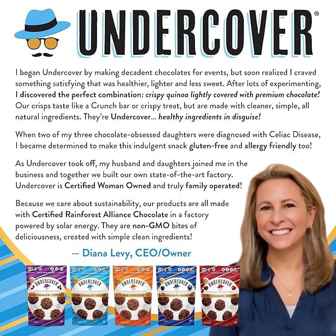 Undercover Snacks Chocolate Quinoa Crisps Snacks - Dark Chocolate + Sea Salt | 70-Count Individually Wrapped Crisps | Gluten Free Nut-Free Allergen Friendly Kosher Plant-Based NOT AIRLINE SIZE