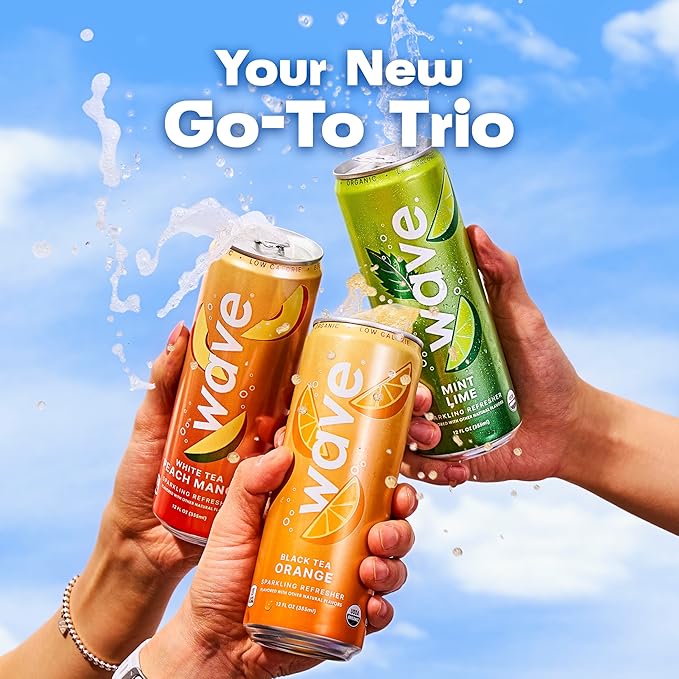 WAVE Sparkling Refreshers | Sparkling Juice | Organic Hydration | Low Calorie Drink | Lightly Carbonated Soda Alternative | No Added Sugar No Preservatives or Artificial Ingredients |12 Pack (White T