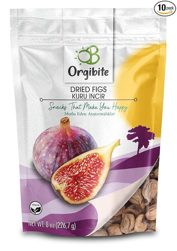 Orgibite Organic Dried Figs | Fruit Snack for Kids Adults | Healthy and Sugar Free Gluten Free | Resealable Figs Fruit Pack 8 Oz (Pack of 10)
