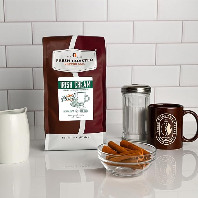 Fresh Roasted Coffee Decaf Irish Cream Coffee 2 lb (32 oz) Medium Roast Kosher Ground