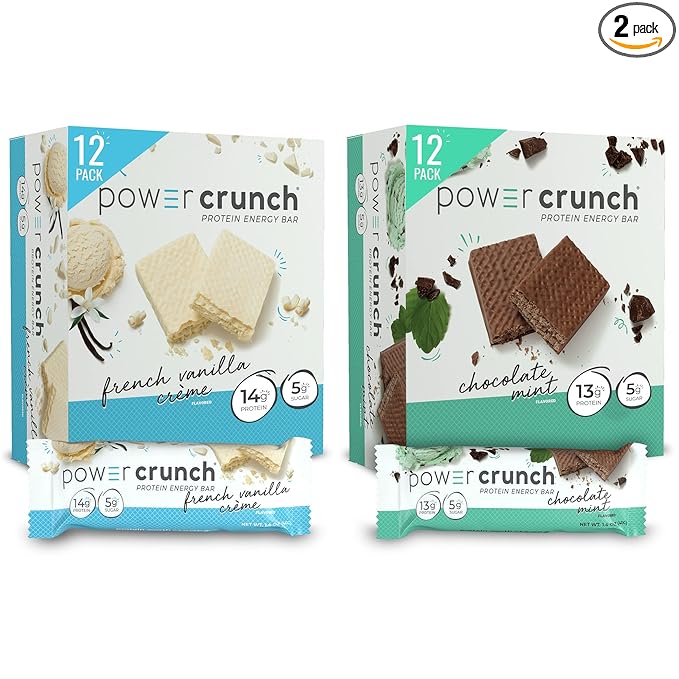 Power Crunch Whey Protein Bars High Protein Snacks with Delicious Taste Variety Pack French Vanilla &amp Chocolate Mint 1.4 Ounce (24 Count)