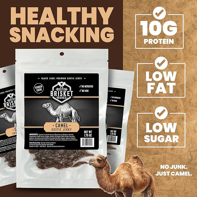CAMEL JERKY – 100% Real Camel Meat – Exotic Wild Game Snack – Unique Valentines Day Gifts for Men Boyfriend Husband – Cool Guy Gift Idea – Handcrafted in USA
