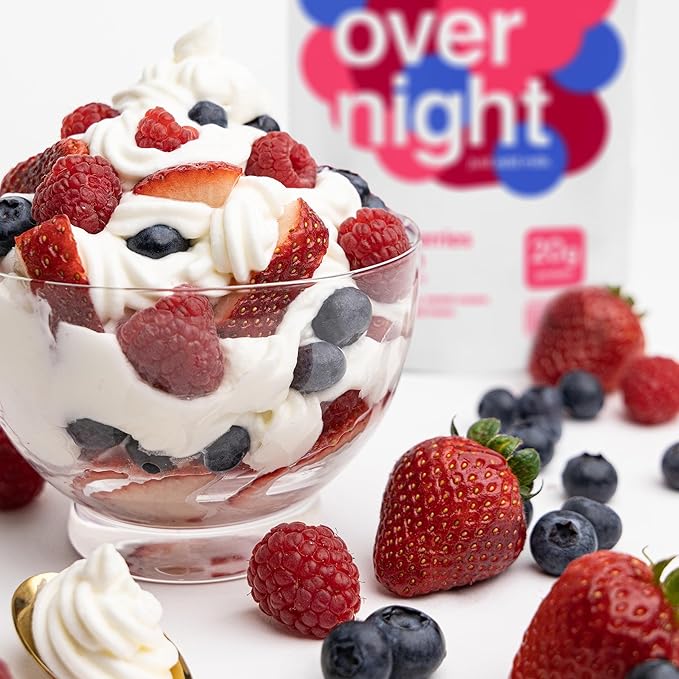 Oats Overnight Mixed Berries &amp Cream - Overnight Oats with 20g Protein High Fiber Breakfast Protein Shake - Gluten Free Oatmeal Non GMO High Protein Oatmeal (2.8 oz per meal) (8 Pack)