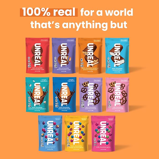 UNREAL Dark Chocolate Peanut Caramel Nougat Bars - Individually Wrapped Low Sugar Chocolate Snacks for Adults &amp Kids Organic Ingredients Soy Free Non-GMO (1 bag 209grams)