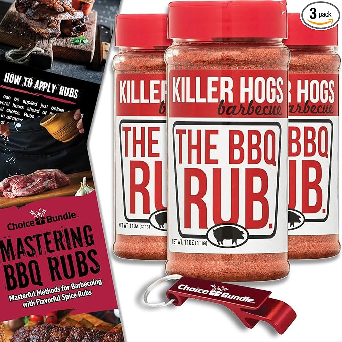 Killer Hogs The BBQ Rub Premium Barbecue Spice &amp Seasoning 3 pk (33 oz) + BBQ Guide &amp Bottle Opener (5 Items)!