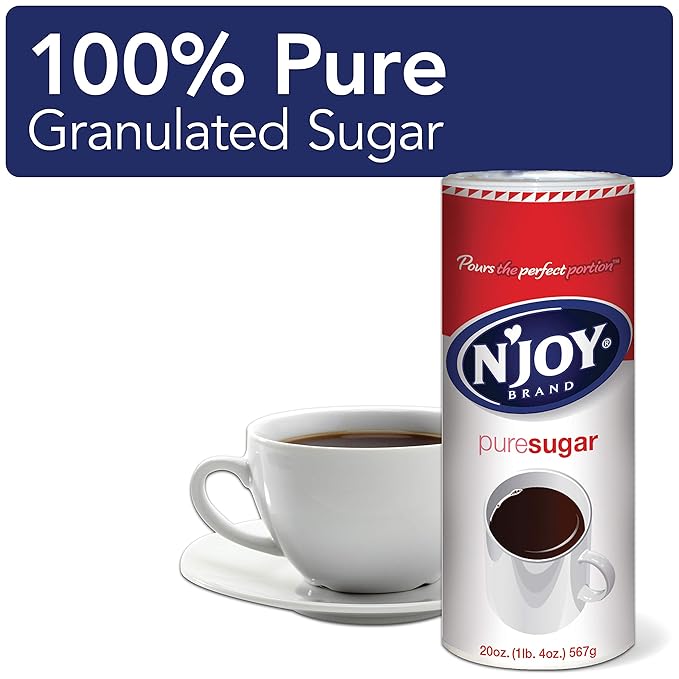 N'Joy Sugar Canister | 20 Ounce Pack of 6 | 100% Pure Granulated Sugar| Easy Pour Lid Bulk Size