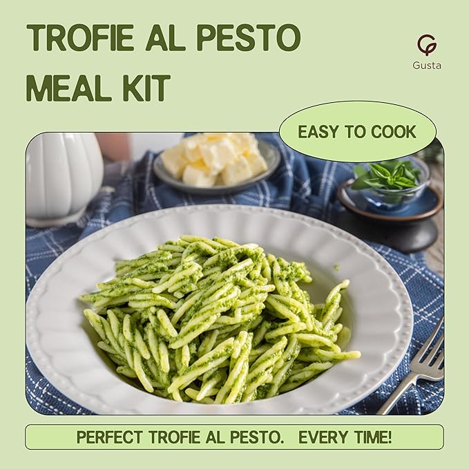 Gusta Trofie al Pesto Pasta Meal Kit - Made in Italy - Gourmet Italian Food Lovers - Italian Gift Basket Gourmet Pasta - Authentic Italian Recipe - Makes 5 Meals with Recipe Booklet