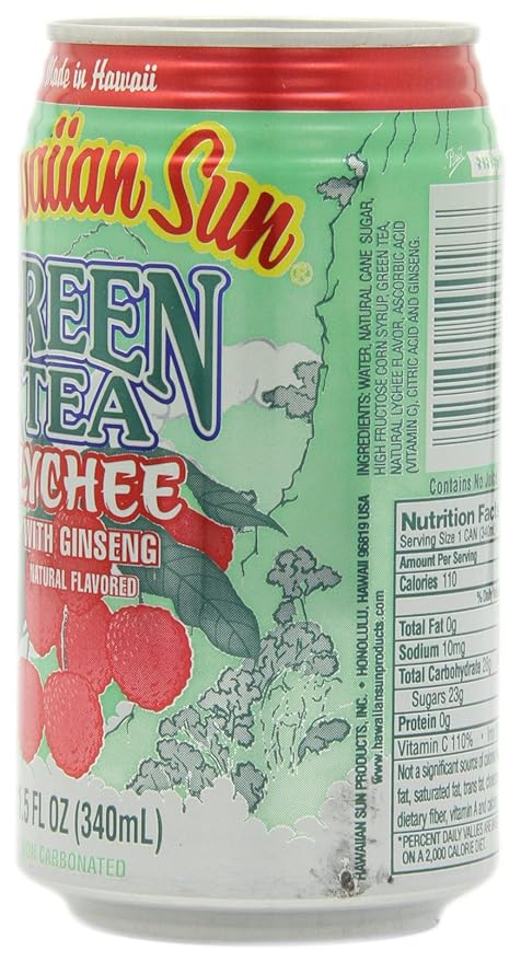 Hawaiian Sun Green Tea Lychee with Ginseng 11.5-Ounce Cans (Pack of 24)