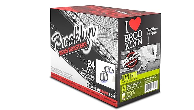 Brooklyn Beans Hazelnut Flavored Coffee Pods Compatible with K Cup Brewers Including 2.0 Hazelnut 24 Count
