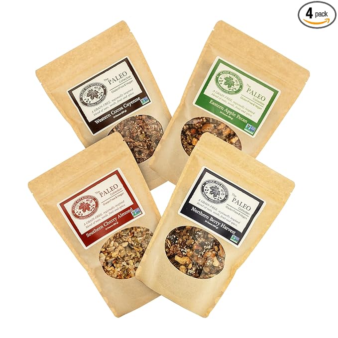 Maple Nut Kitchen Paleo Granola Variety Pack - High Protein Gluten-Free Vegan - Southern Cherry Almond Northern Berry Harvest Western Cocoa Cayenne Eastern Apple Pecan - 10 oz Each (The PALEO Col
