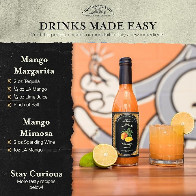 Liquid Alchemist Mango Syrup for Drinks - Real Ingredients Make our Mango Puree for Cocktails the Perfect Margarita Mix - Our Tropical Flavoring Syrup is Non-GMO &amp Vegan (12.7 oz)