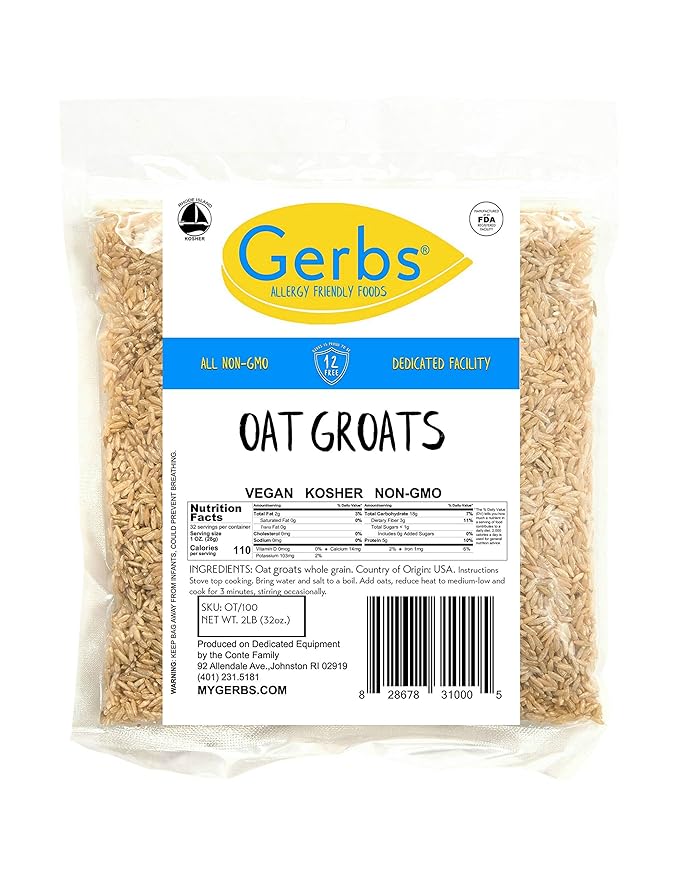 Gerbs Oat Groats 2 lbs. | Carefully Sourced Resealable Bag | Hearty Texture with Nutty Aroma | Top 14 Allergen-Free