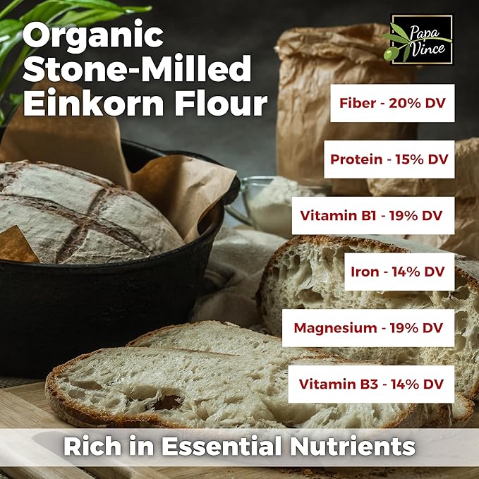 Organic Einkorn Flour – Made in Italy Organic Ancient Grain Non-Enriched Unbleached Unbromated High Fiber &amp Protein Ancient Whole Wheat Heirloom 2.2 LB