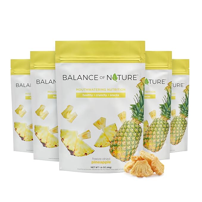 Balance of Nature Freeze-Dried Pineapples (5 Pack) – 100% Real Fruit Crunchy Pineapple Slices Healthy Snack Mouthwatering Nutrition Gluten-Free Vegan No Sugar Added Five 1.6 oz Bags