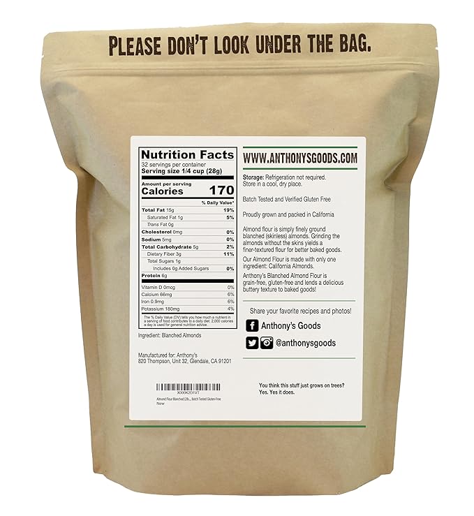Anthony's Blanched Almond Flour 2 lb Finely Ground Gluten Free Non GMO Vegan Keto Friendly