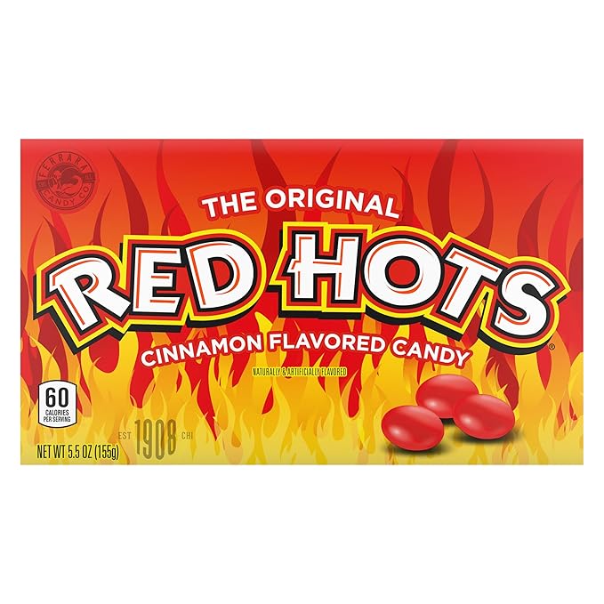 Wonka Red Hots Cinnamon Flavored Hard Candy 5.5 Ounce Theater Candy Boxes (Pack of 12)