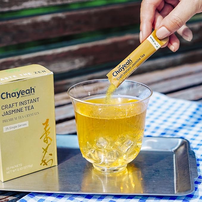 CHAYEAH Craft Instant Jasmine Tea Unsweetened Jasmine Green Tea Powder for Quick Hot &amp Cold Beverages 100% Natural On-the-Go Premium Tea Crystals Caffeinated (25 Single Serve Packets)