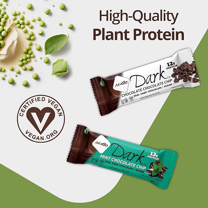 NuGo Dark Chocolate Almond with Sea Salt 12g Protein Bar Vegan Gluten Free Non-GMO Kosher Pareve 24 Count