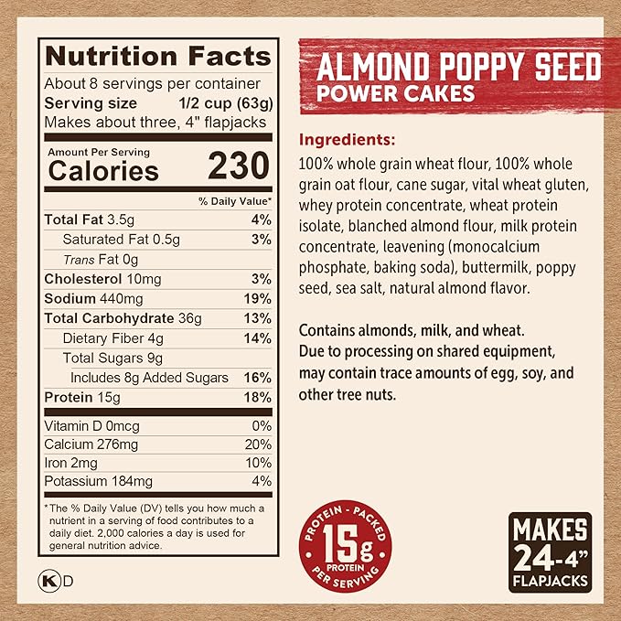 Kodiak Cakes Power Cakes Pancake &amp Waffle Mix Almond Poppyseed High Protein100% Whole Grains (Pack of 6)