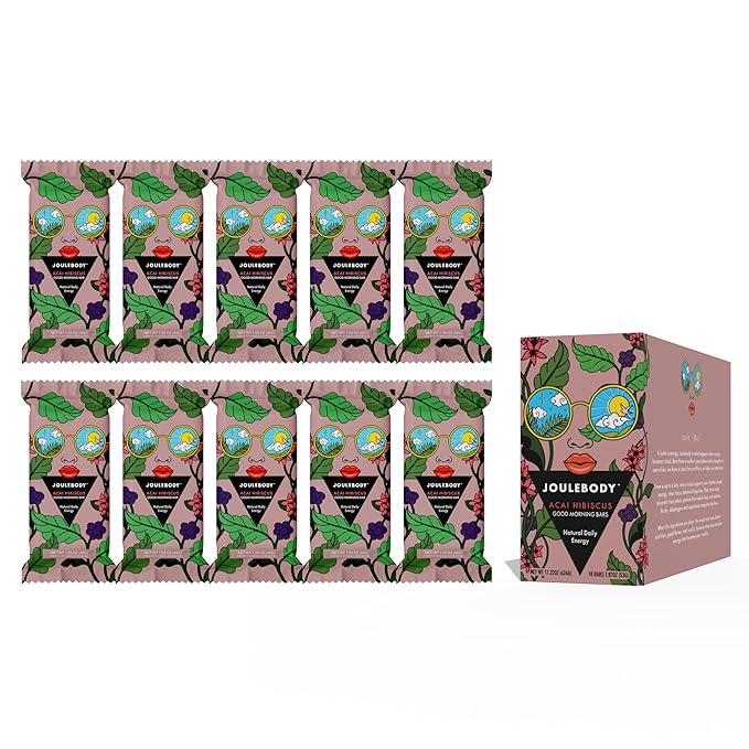 Joulebody Acai Hibiscus Good Morning Bars Meal Replacement Bars Plant Based Gluten-Free Organic Ingredients 10 Bars per Box