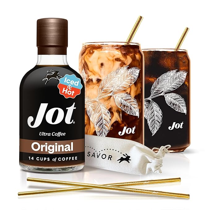Jot Coffee Concentrate (Gift Set) High Caffeine Cold Brew Coffee Concentrate Liquid for Iced Coffees Instant Espresso Hot or Cold Instant Coffees - Makes 14 Cups 150mg Caffeine/Tbsp Sugar Free