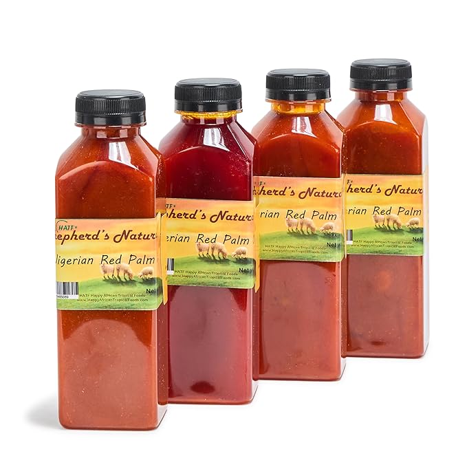 HATF's Shepherd's Natural Red Palm Oil 2 Liters / 67.628 fl. oz (4 bottles x 500 ml) - All natural (nothing added) Virgin and Nutrient-Dense for Healthy Cooking Skincare &amp Hair Care Routines.