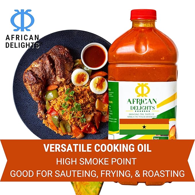 African Delights Red Palm Oil - 100% Natural &amp Pure | Authentic Unrefined Palm Fruit Oil | High Smoke Point for Cooking Frying &amp Sautéing | No Trans Fat Non-Hydrogenated | Ideal for African