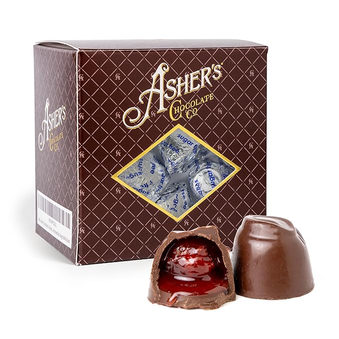 Asher's Chocolates Sugar Free Cherry Cordials Individually Wrapped Cordials Asher's Giftable Box Design Diabetic Friendly Small Batches of Kosher Chocolate Family Owned Since 1892 (8oz Milk Cho