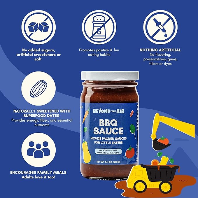 Beyond the Bib - Toddler and Kids Healthy Meal Sauces and Dips - Made with Vegetables No Added Sugar No Salt No Artificial Ingredients - Ready to Eat - For 24+ Months (BBQ - 3 Pack)
