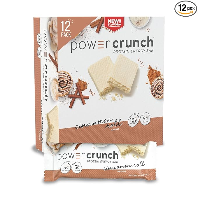Power Crunch Protein Wafer Bars High Protein Snacks with Delicious Taste Cinnamon Roll 1.4 Ounce (12 Count)