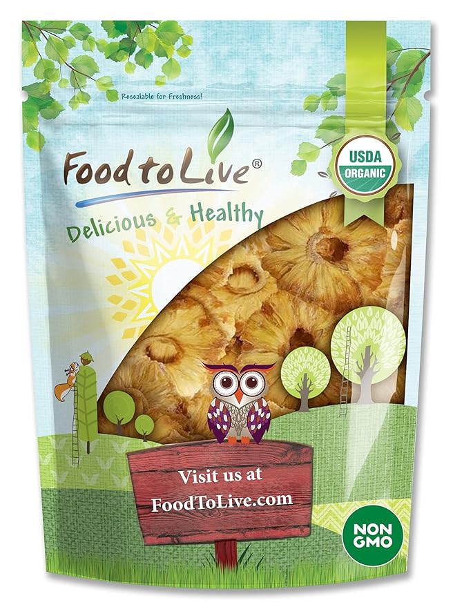 Food to Live Organic Dried Pineapple Rings 1 Pound Non-GMO Flavorful Chewy Fruit Snack Vegan Unsulfured No Sugar Added Bulk Great Addition to Desserts Cakes Pies No Sulphites Unsweetened