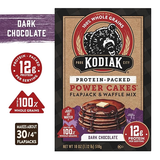Kodiak Cakes Protein Pancake Power Cakes Flapjack and Waffle Baking Mix Dark Chocolate 18 Ounce (Pack of 6)