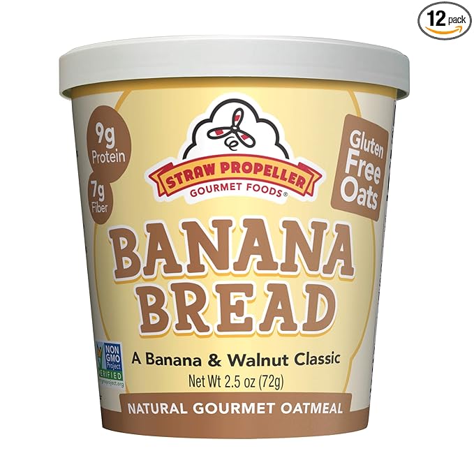 Straw Propeller Gourmet Foods - Gluten-Free Oatmeal and Muesli 12-Packs (Banana Bread)