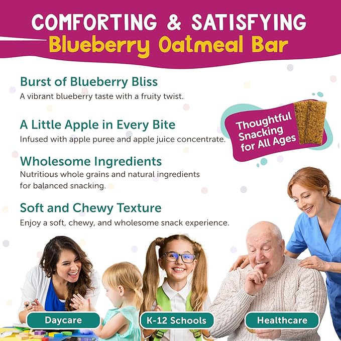 Appleways Blueberry Oatmeal Bars 1.2 oz 216 Count - Individually Wrapped Whole Grain Soft Baked Oat Snack Bars Healthy and Nut-Free Breakfast Bar Snacks for On the Go Made in USA (16.2 lbs Total)