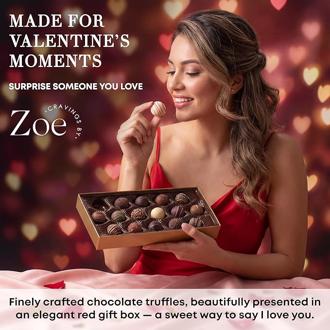 CRAVINGS BY ZOE Birthday and Anniversary Chocolate Truffles Gift Box | 16 Count | Chocolate Candy Gifts | Gourmet Assorted Chocolate Food Gift Basket | Birthday Gifts for Women Men Mom Dad Adults Coup