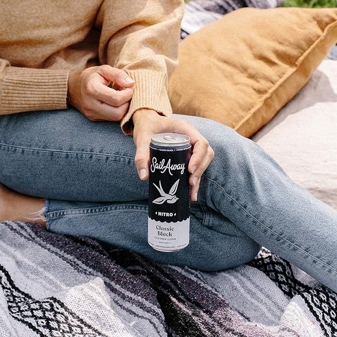 Sail Away Coffee Nitro Cold Brew Coffee Cans - Less Acidic Coffee Beverages | Draft Nitrogen Pour 220mg Caffeine Gluten Free Organic Keto Classic Black 6 Pack