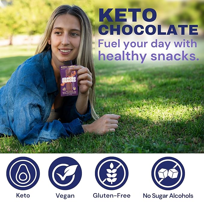 Krack’d Snacks Keto Milk Chocolate Snack Bars - On-the-Go Low Carb Dairy Free Chocolate with Almonds and Coconut Caramel - Gluten Free Sugar Free Candy - (Milk Chocolate Aloha Caramel 10 Pk)
