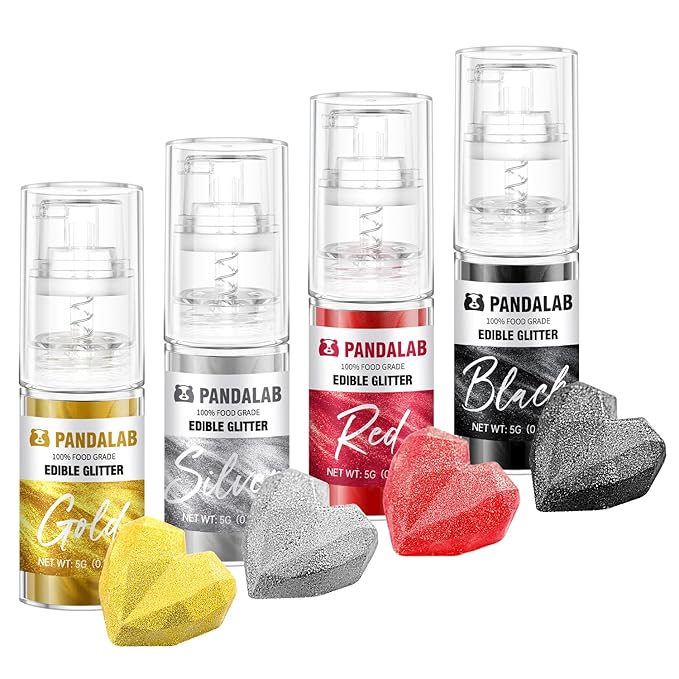 Edible Glitter Spray – Pandalab Food Grade Drink Shimmer Powder Luster Dust Spray for Cocktails Cakes Cupcakes Chocolate &amp Baking Red Black Gold Silver 5g / Bottle