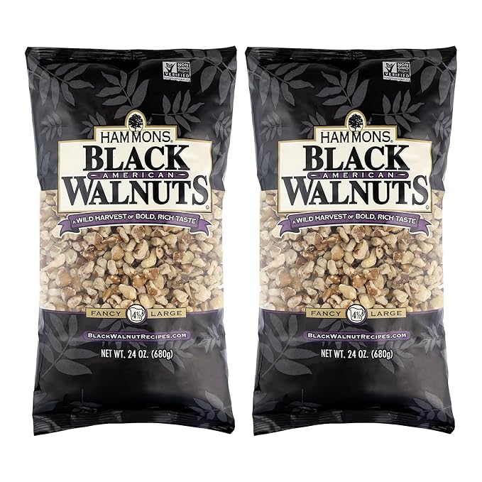 Hammons Fancy Large Black Walnuts -Wild Harvested - Non-GMO - Gluten-Free - High Protein - Keto Snack - Nuts for Cooking and Baking - 24oz - 2 Pack
