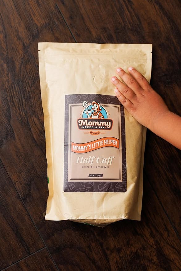 Mommy Needs A Fix Half Caff Ground Coffee | 100% All Natural Arabica Beans | Medium Roast | Chemical Free Swiss Water Process | Pregnancy &amp Breastfeeding Friendly | Roasted in the USA | 1 lb