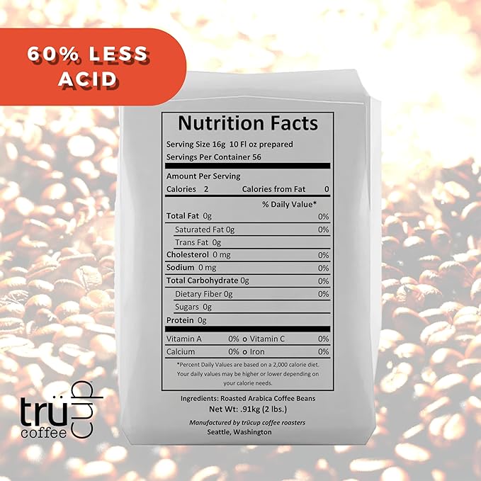trücup Low Acid Coffee Light Roast Coarse Grind Coffee 2 LB Natural Water&ampSteam Process (60% Less Acid) Smooth Flavor Stomach-Friendly Rich in Antioxidants