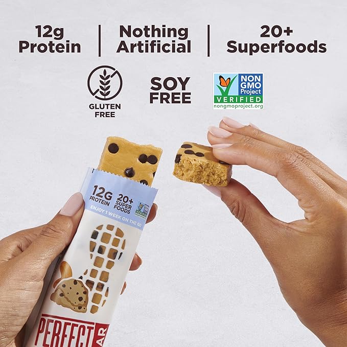 Perfect Bar Protein Bars Chocolate Chip Cookie Dough Gluten Free Made with Organic Honey Peanut Butter Cookie Dough Texture Refrigerated 2.2 Oz Bars 24 Count